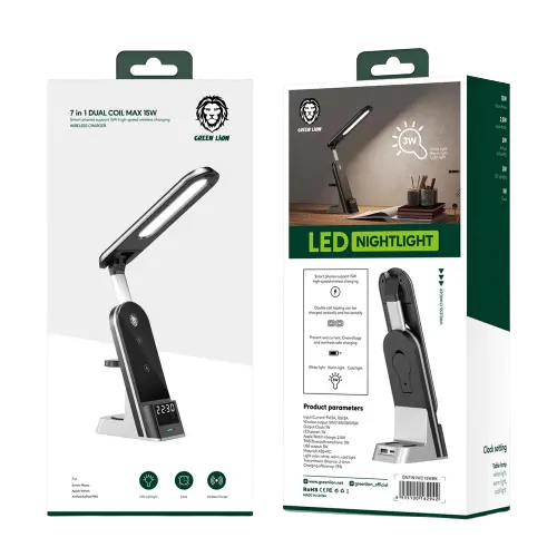 GreenLion 7 in 1 Dual Coil Max 15W Wireless Charger LED Nightlight Clock Universal3.webp