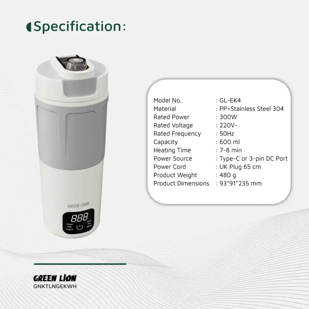 Green Lion Kettle & Go Electric Kettle 600mL - White.webp