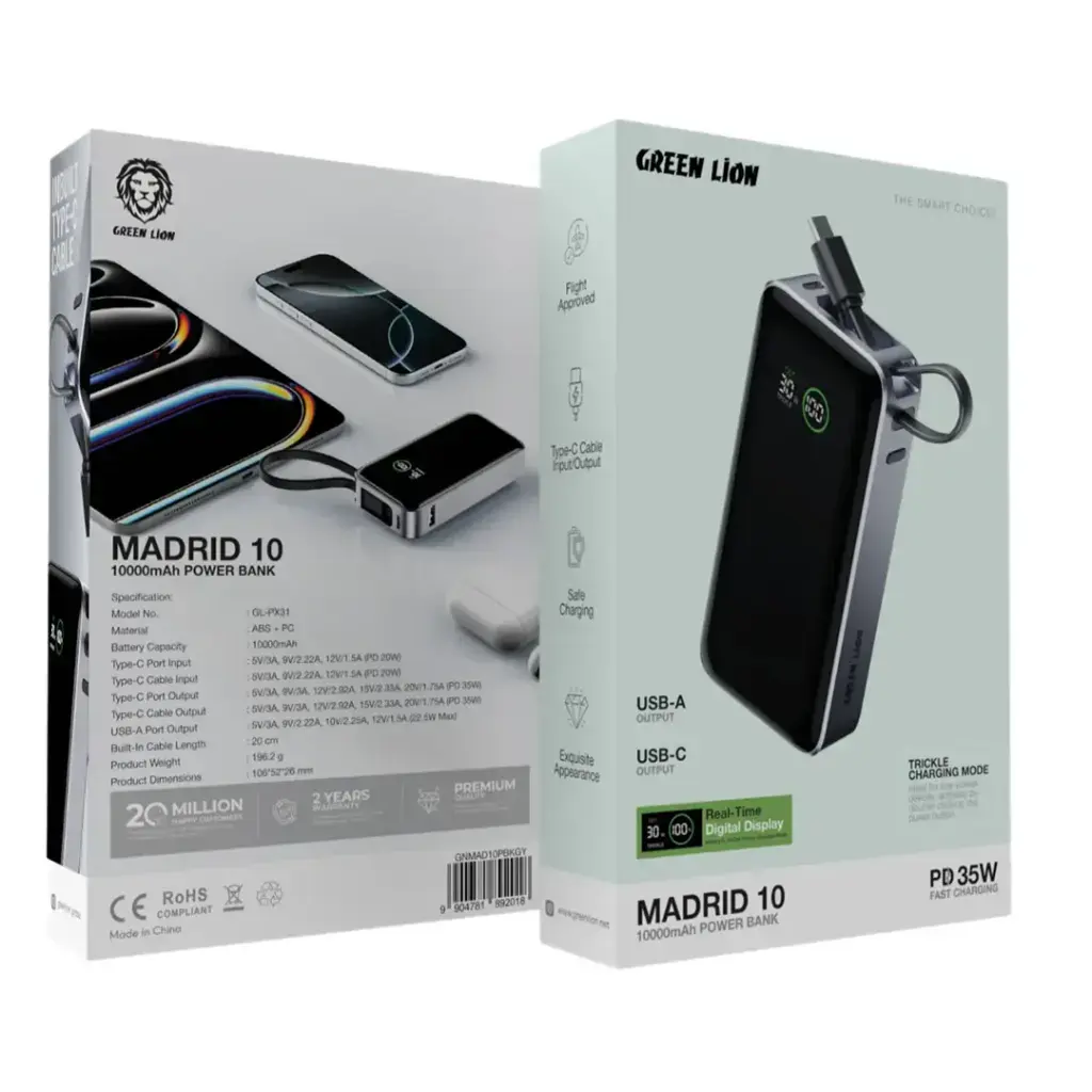 Green Lion Madrid 10 Power Bank 10000mAh PD 35W - Gray (2).webp
