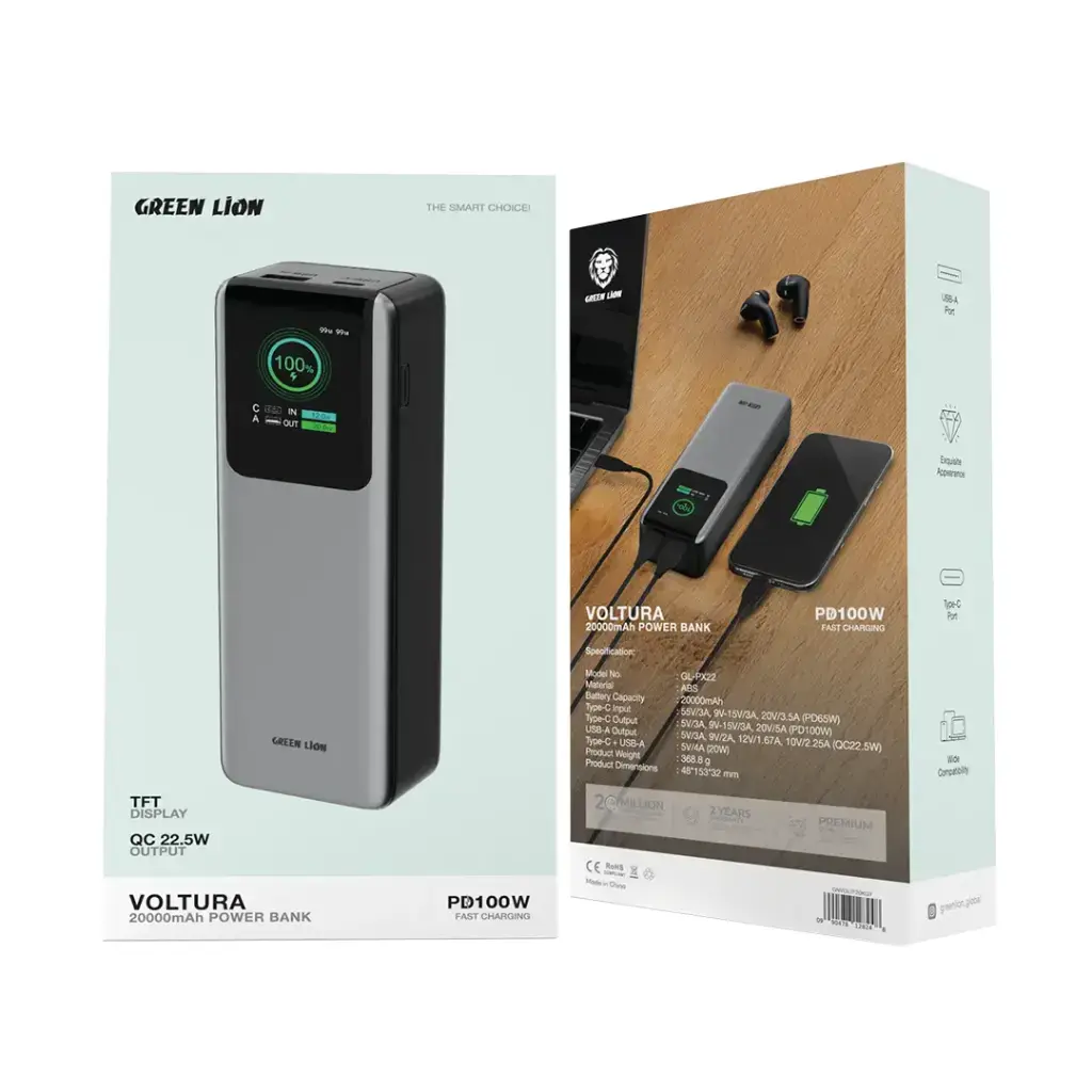 Green Lion Voltura 20000mAh Power Bank PD100W -Grey.webp