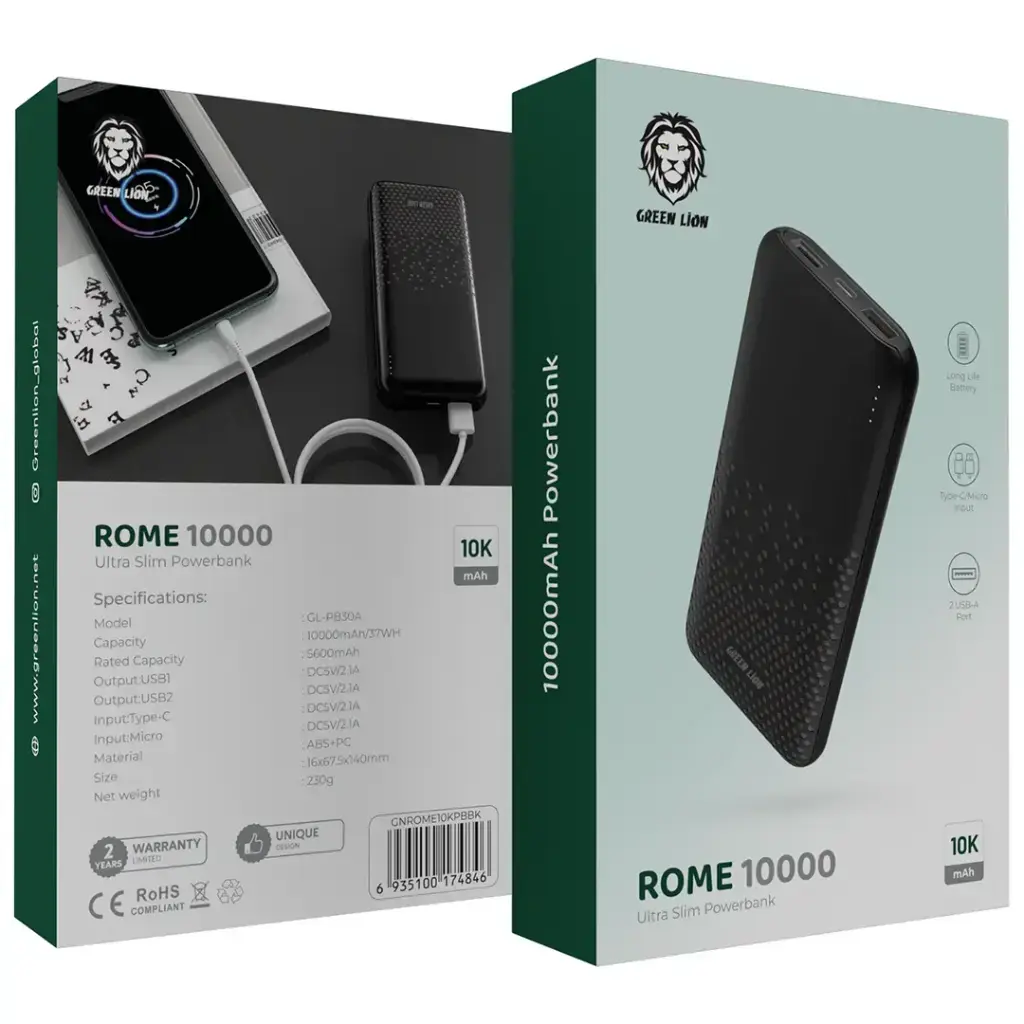 Green Lion Rome Ultra Slim Power Bank 10000mAh - Black.webp