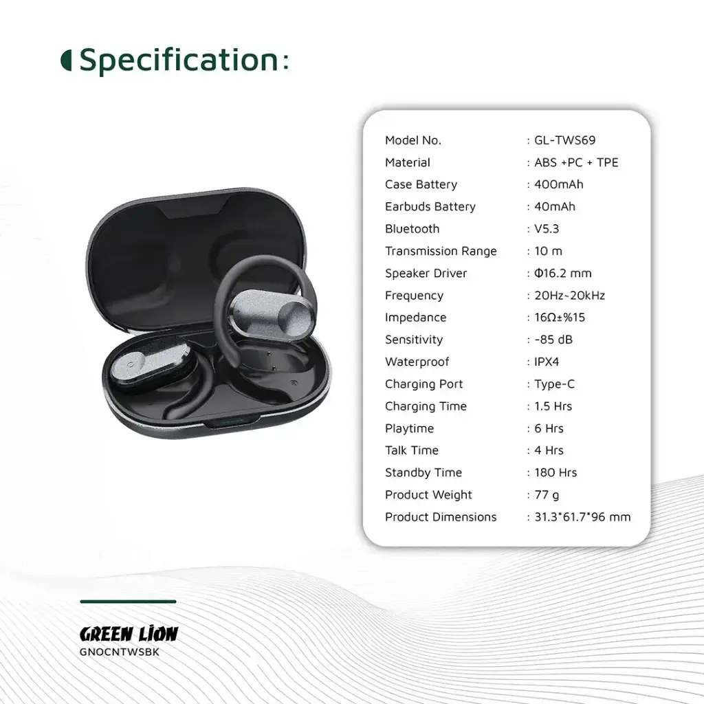 Green Lion Ocean Open Ear Headphones - Black (1).webp