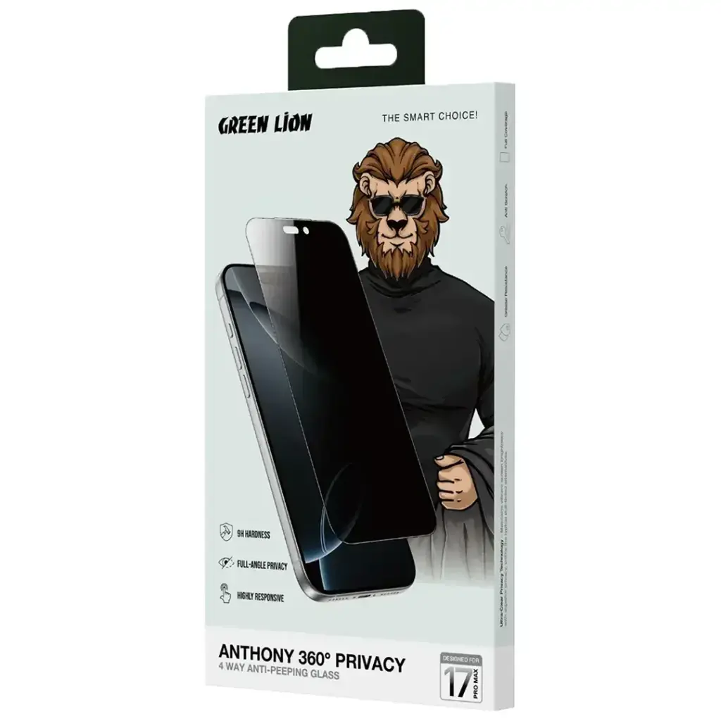 Green Lion Anthony 360° Privacy Screen Protector for iPhone 17 Pro Max - Black Edge Privacy.webp