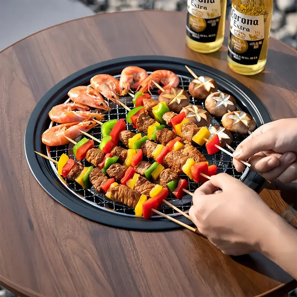 Porodo Lifestyle Tripod-Base Outdoor Round Grill Table - Brown4.webp