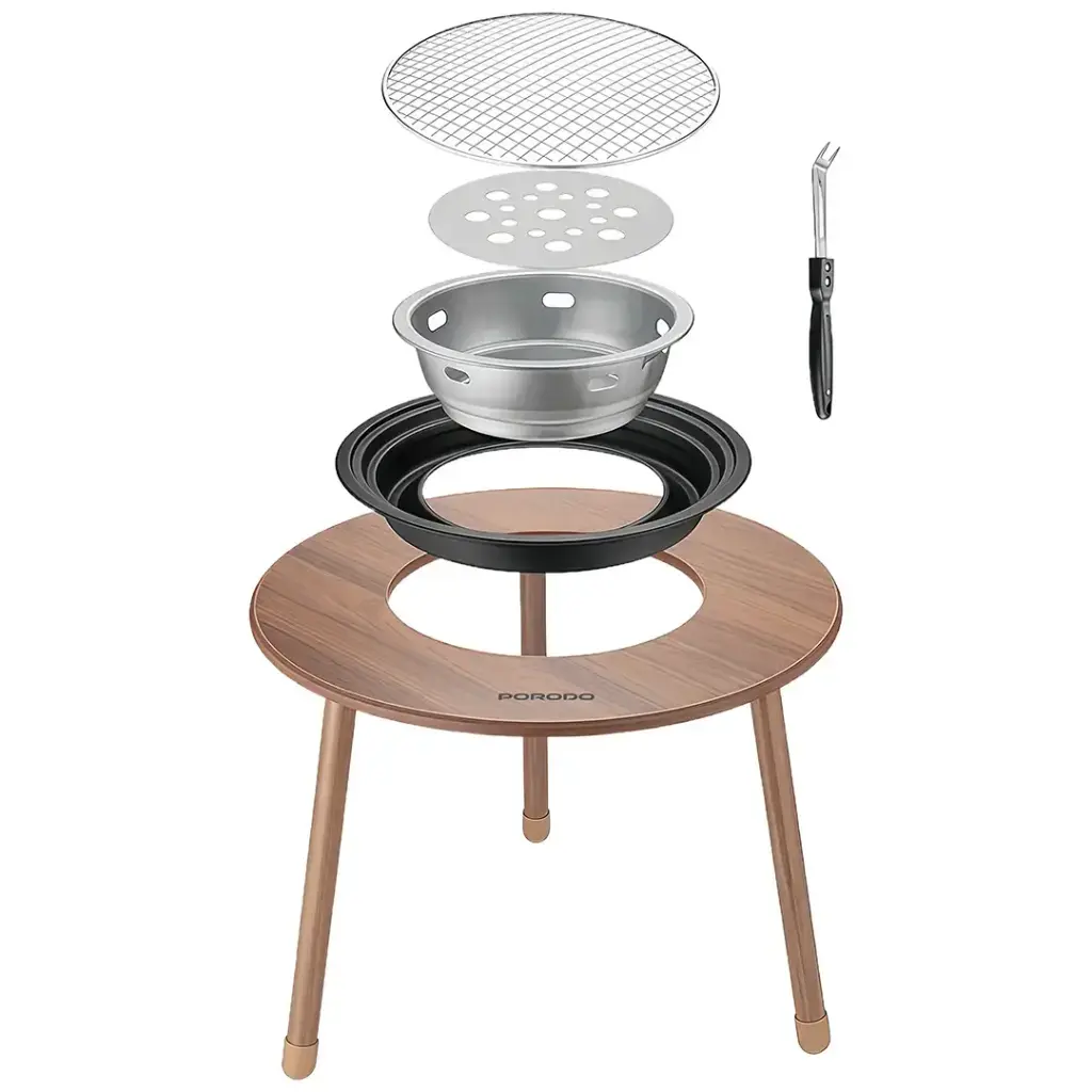 Porodo Lifestyle Tripod-Base Outdoor Round Grill Table - Brown3.webp