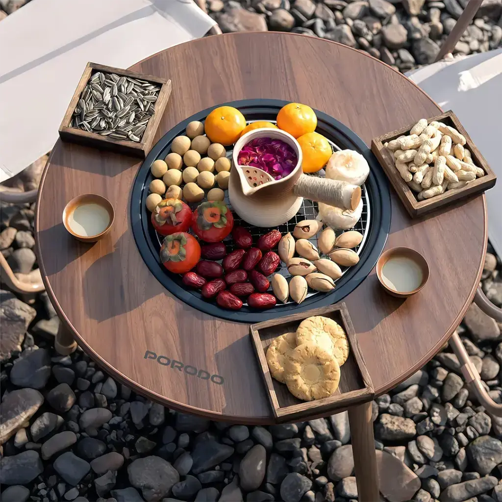 Porodo Lifestyle Tripod-Base Outdoor Round Grill Table - Brown5.webp