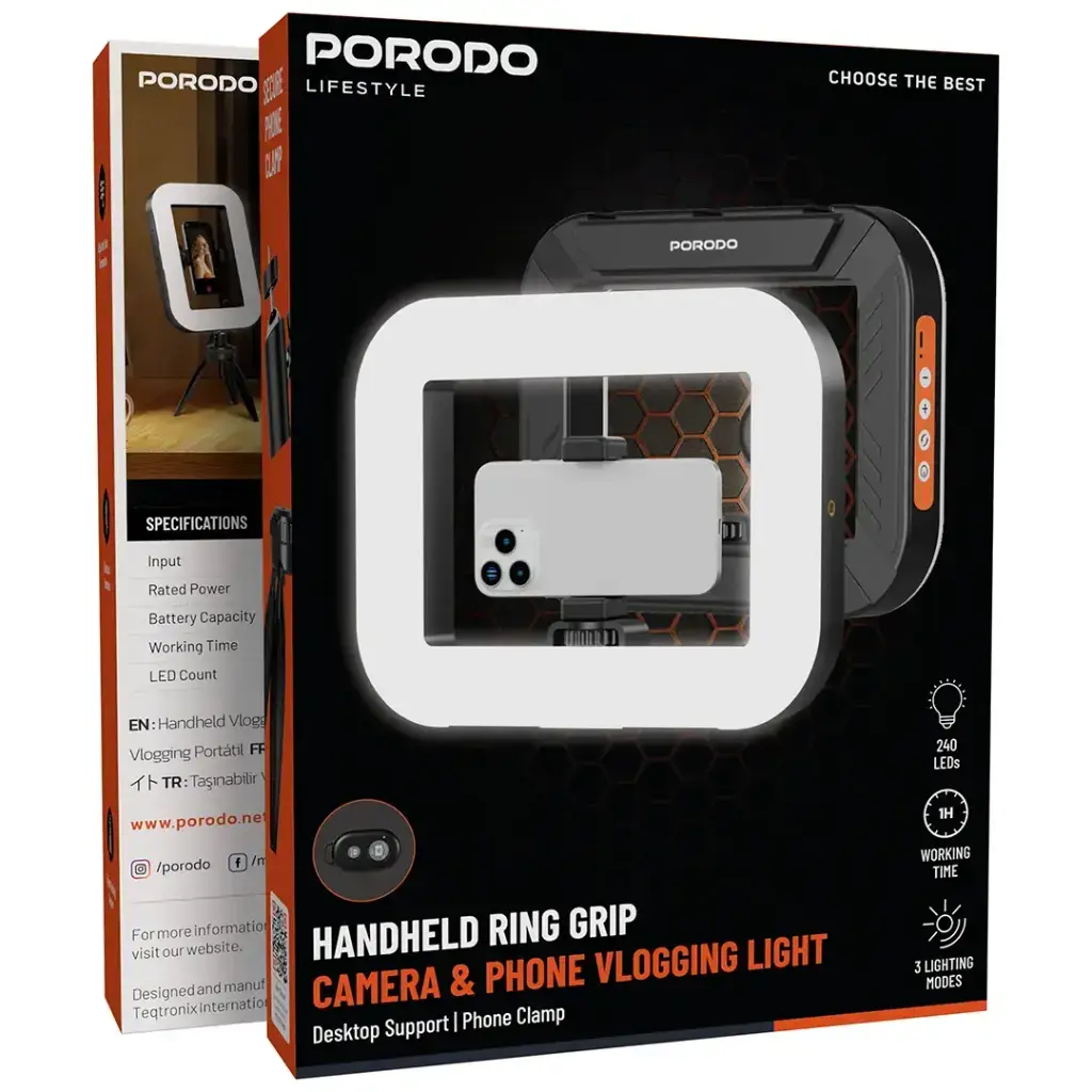 Porodo Lifestyle Handheld Ring Grip Camera & phone vlogging ligh (4).webp