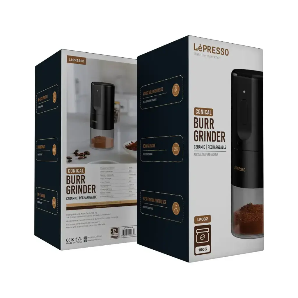 LePresso Portable Coffee Conical Grinder Espresso Machine - Black.webp