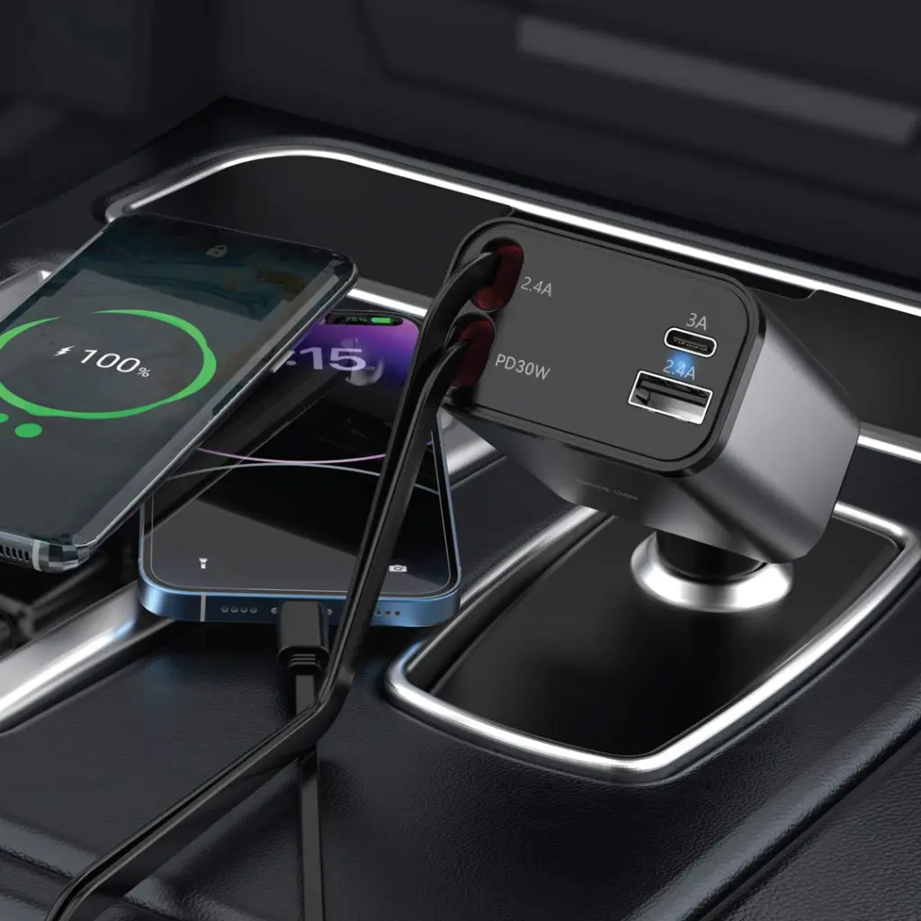 Green Lion Retractable 50W Car Charger- Black.webp