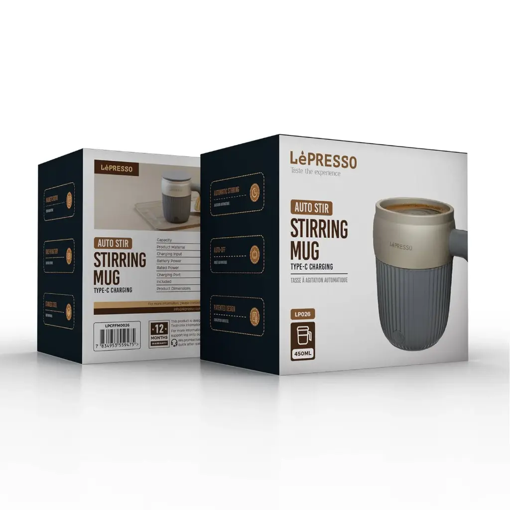 LePresso Auto Stirring Mug 450ML Capacity Magnetic Rotor Rechargeable Durable Stainless Steel 