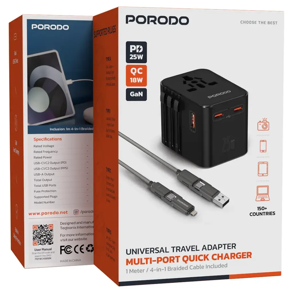 Porodo GaN Universal Travel Multi-Port Quick Charger – Black.webp