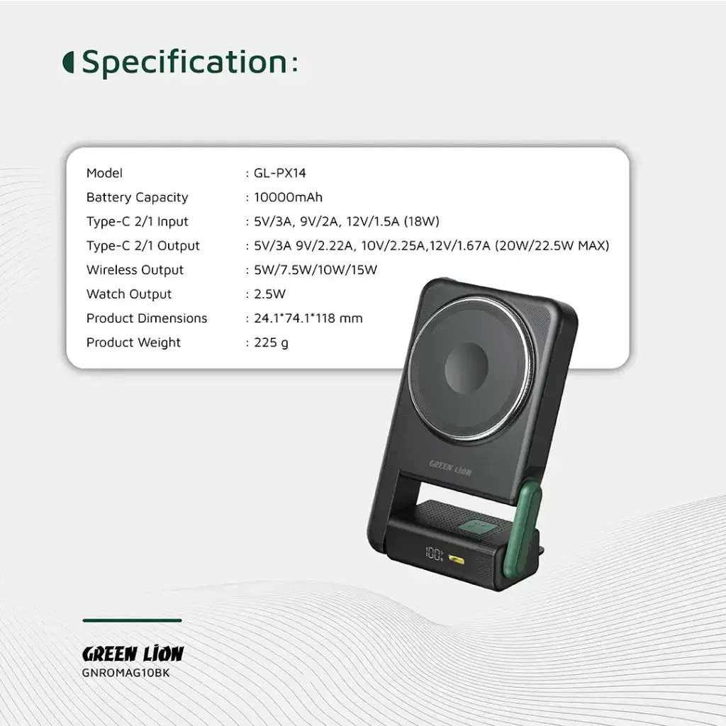 Green Lion Rotex MagSafe 10000mAh Power Bank - Black.webp