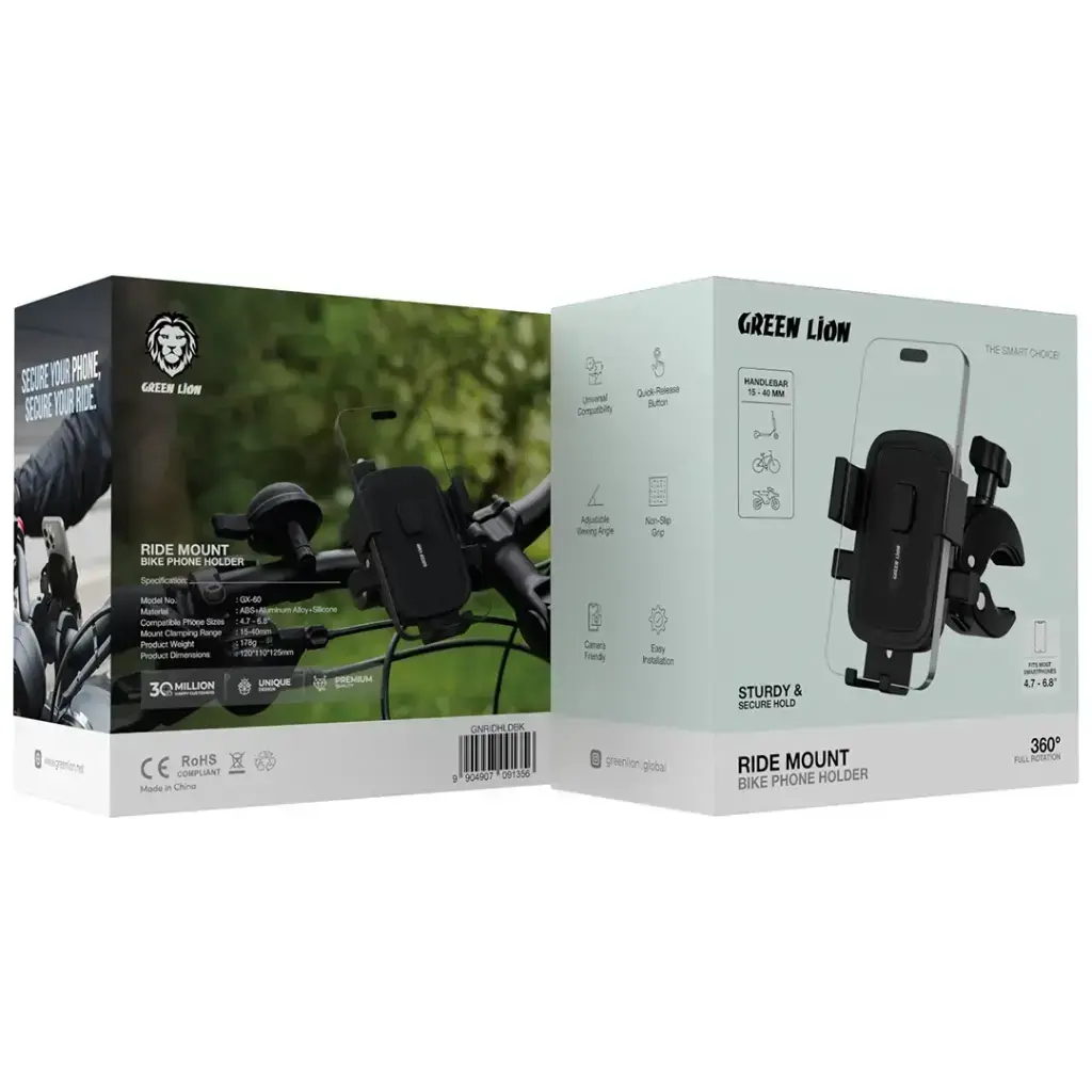 Green Lion Ride Mount Bike Phone Holder - Black.webp