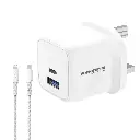 شاحن سفر PocketMini بمنفذي PD وQC بقوة 20 وات مع كابل من النوع C إلى Lightning