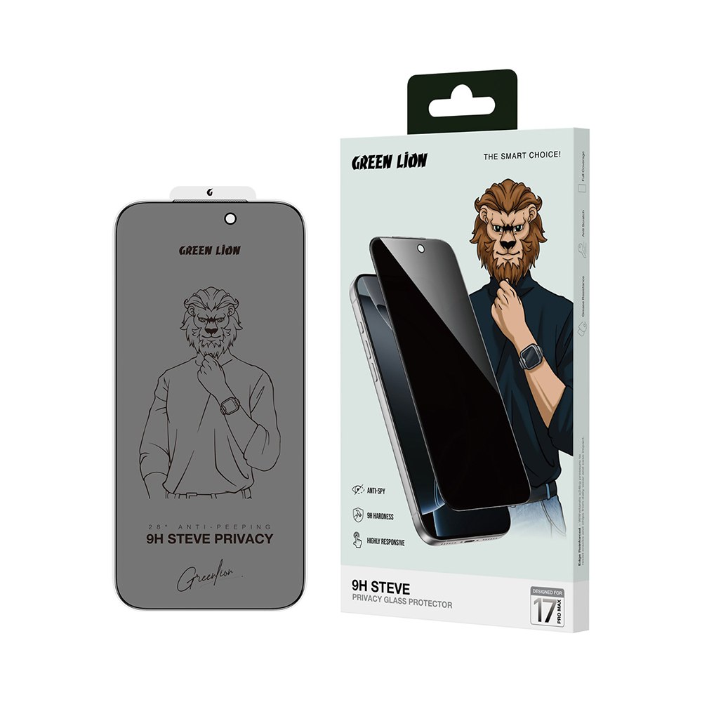 زجاج Green Lion 9H Steve للخصوصية والحماية من التجسس لهاتف iPhone 17 Pro Max - أسود
