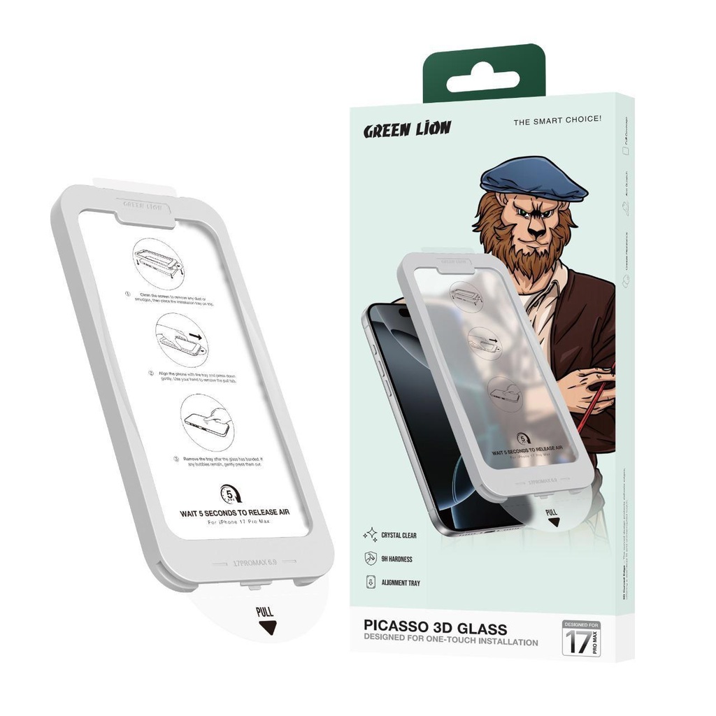 Green Lion Picasso 3D Glass with Alignment Tray for iPhone 17 Pro