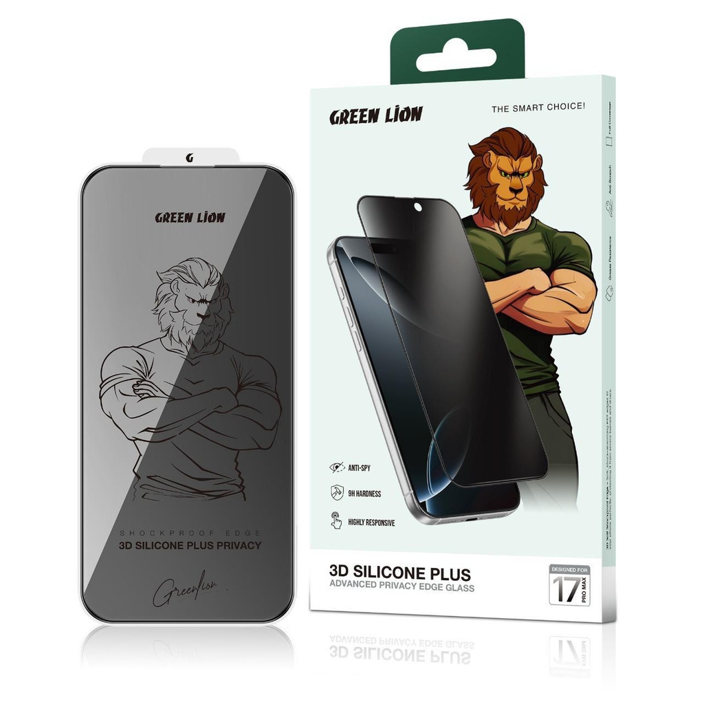 Green Lion 3D Silicone Plus High-Definition Edge Glass for iPhone 17 Pro Max - Privacy