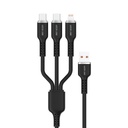 Green Lion 3in1 Silicone Cable USB-A To USB-C×2 and Lightning - Black