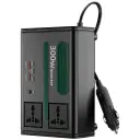محول طاقة السيارة Green Lion GC-300 متعدد المنافذ 7 في 1 مع محول تيار مستمر إلى تيار متردد ومحول تيار مستمر 12.8 فولت - أسود