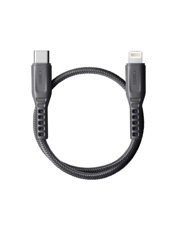 كابل UNIQ Flex USB-C-Lightning 18 واط نايلون 30 سم فحمي