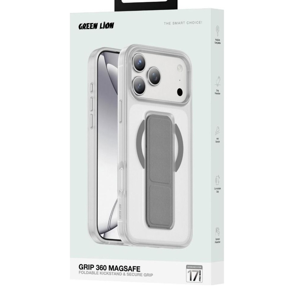 Green Lion GRIP 360 MagSafe Case لـ iPhone 17 Pro Max – فضي
