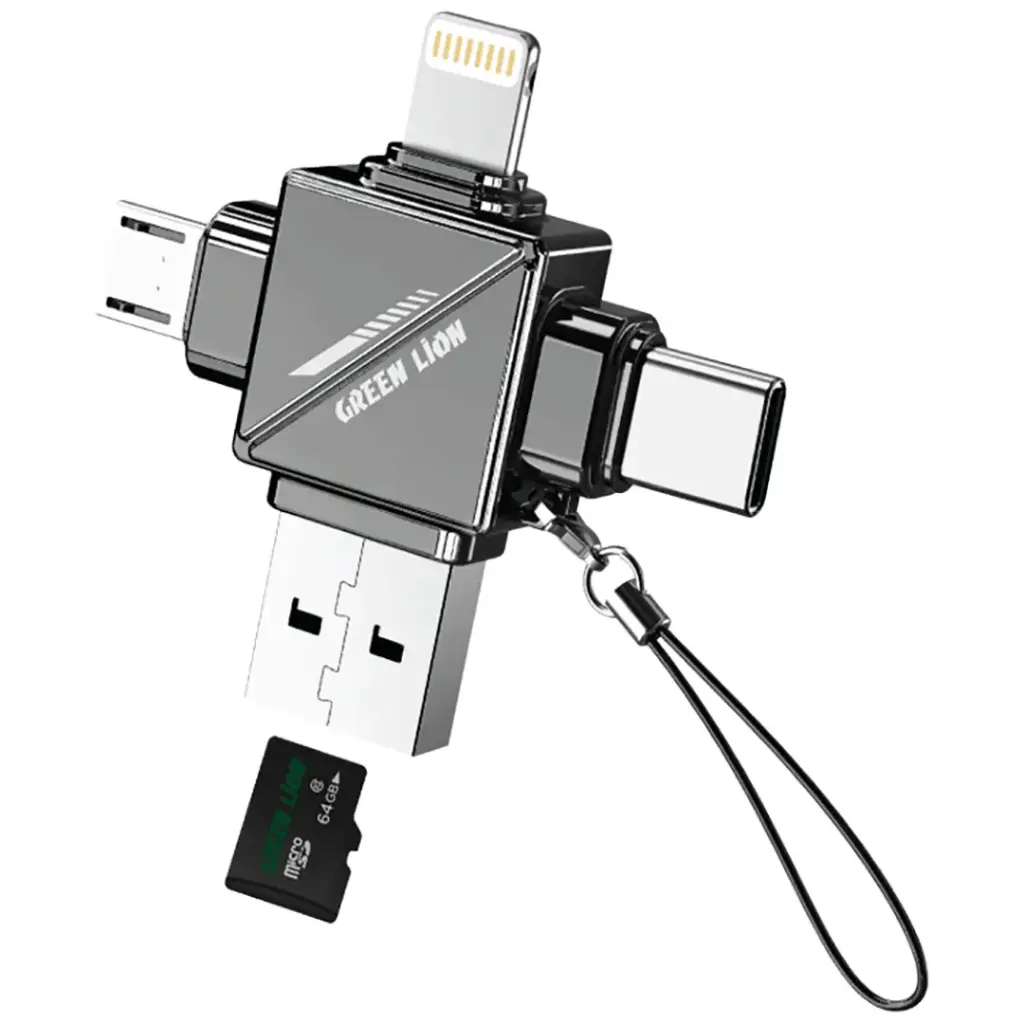 Green Lion 4 in 1 TF Card Reader - Gray