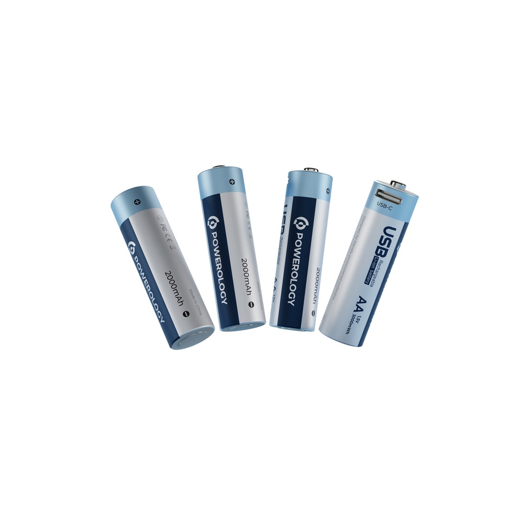 بطارية ليثيوم أيون AA قابلة لإعادة الشحن من Powerology USB-C