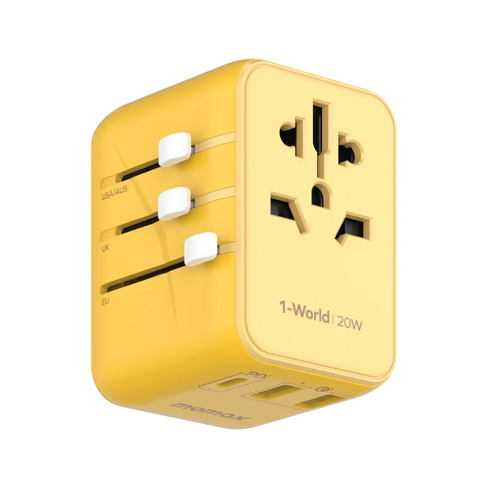 Momax 1-World 20W 3 Port Ac Travel Adaptor Yellow
