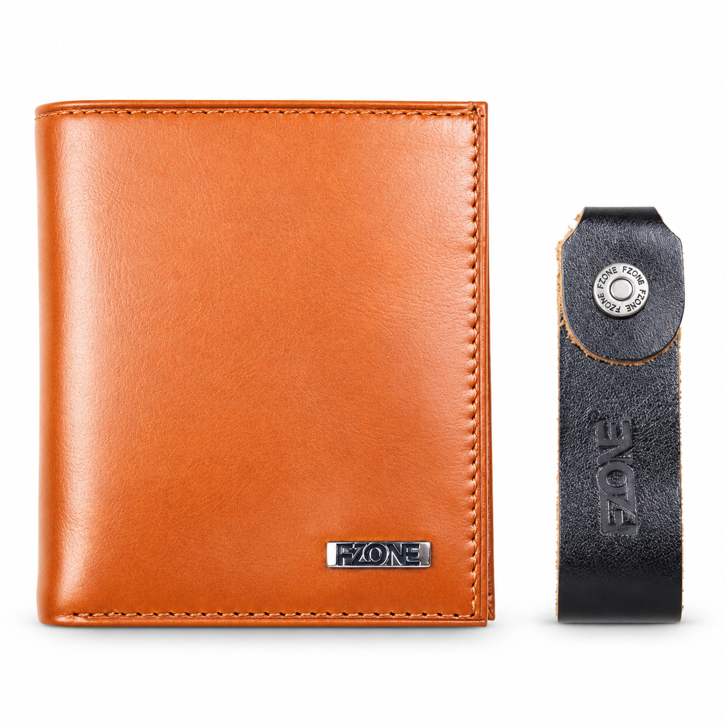 FZONE Leather Wallet Folded Card Holder Magnet – بني