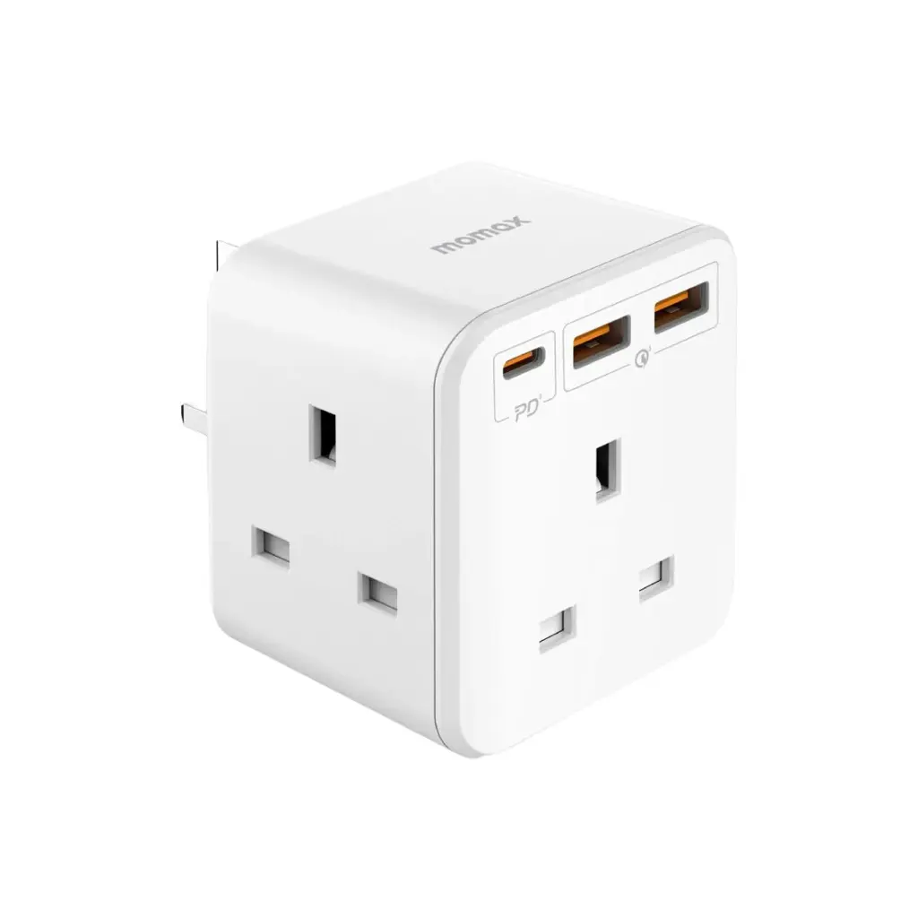 Momax Oneplug 3 Outlet Cube Extension Socket With USB White