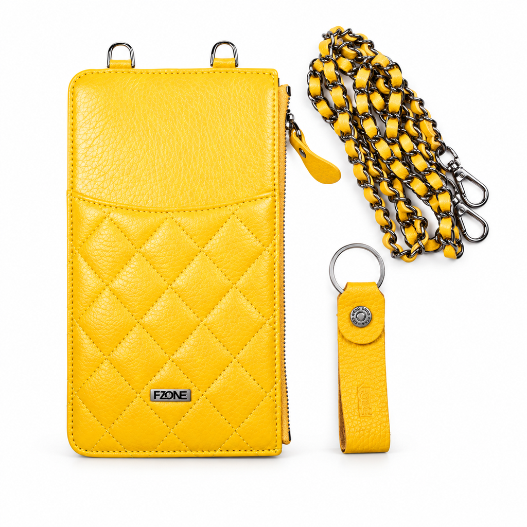 FZONE Leather Phone Pouch with Chain – Yellow