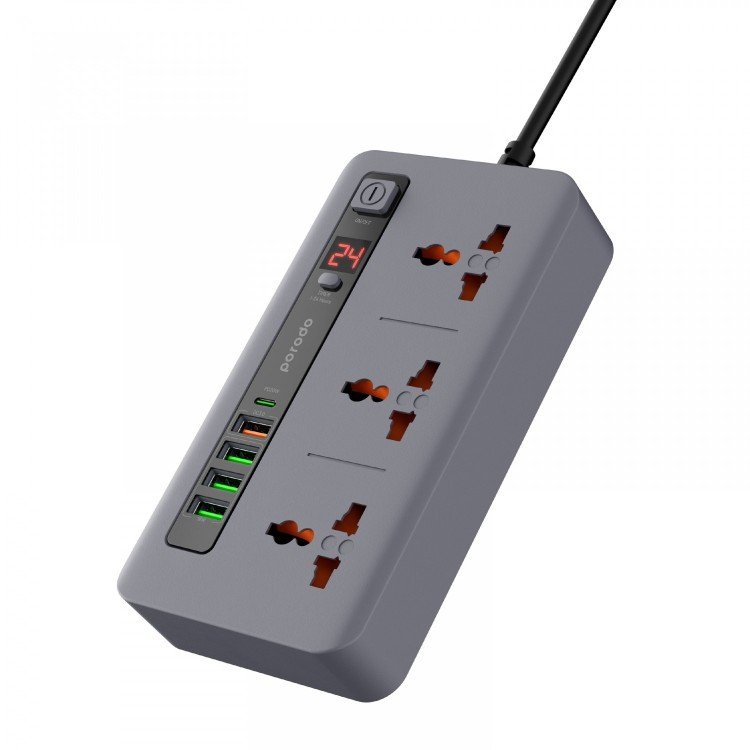 Porodo Multi-Port Power HUB 4 USB-A/USB-C Ultimate Home & Office Kit 2M - Gray