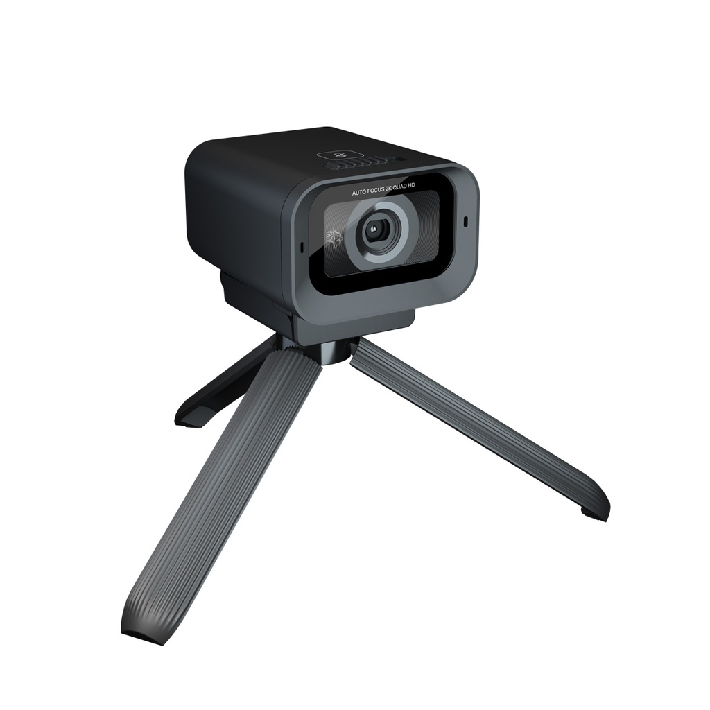 Porodo Gaming 2K 30fps Auto Focus Webcam with in-built Mic and Tripod - Black