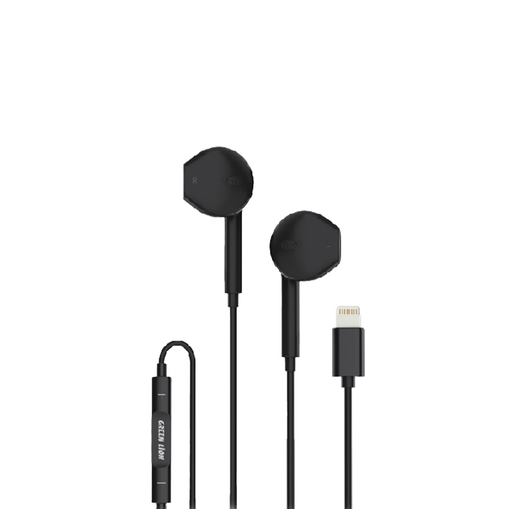 Green Lion Wired Stereo Earphones with Lightning Connector - Black