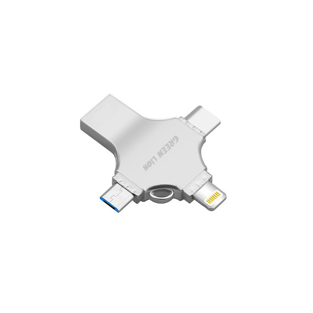 محرك أقراص فلاش USB 4 في 1 من جرين ليون بسعة 256 جيجابايت - فضي