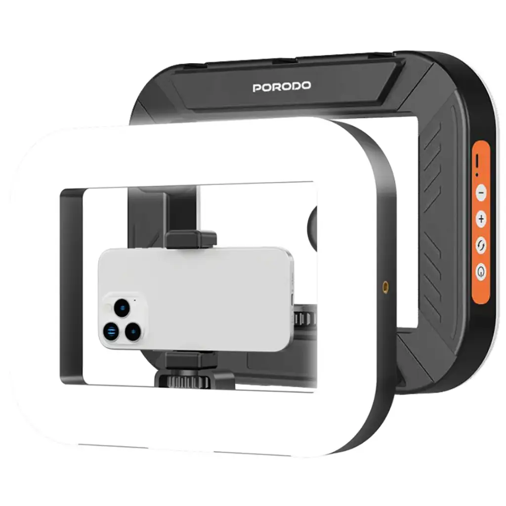 مصباح إضاءة Porodo Lifestyle Handheld Ring Grip للهاتف المحمول للتدوين - أسود