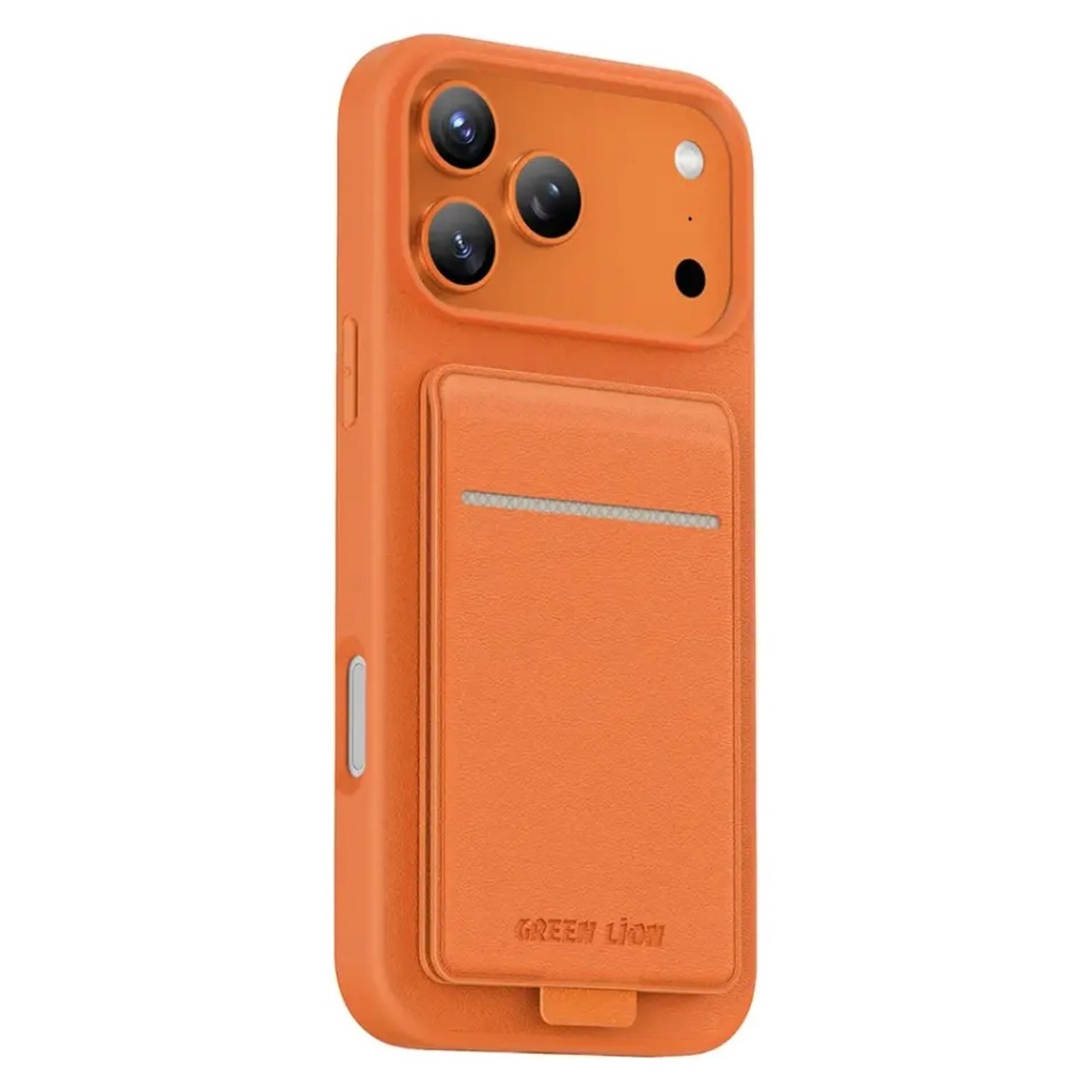 Green Lion Regal MagSafe Leather Case with Card Holder for iPhone 17 Pro Max – Cosmic Orange