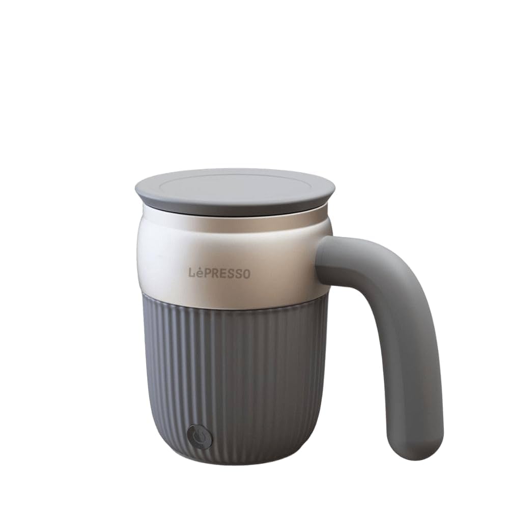 LePresso Auto Stirring Mug 450ML Capacity Magnetic Rotor Rechargeable Durable Stainless Steel - Gray
