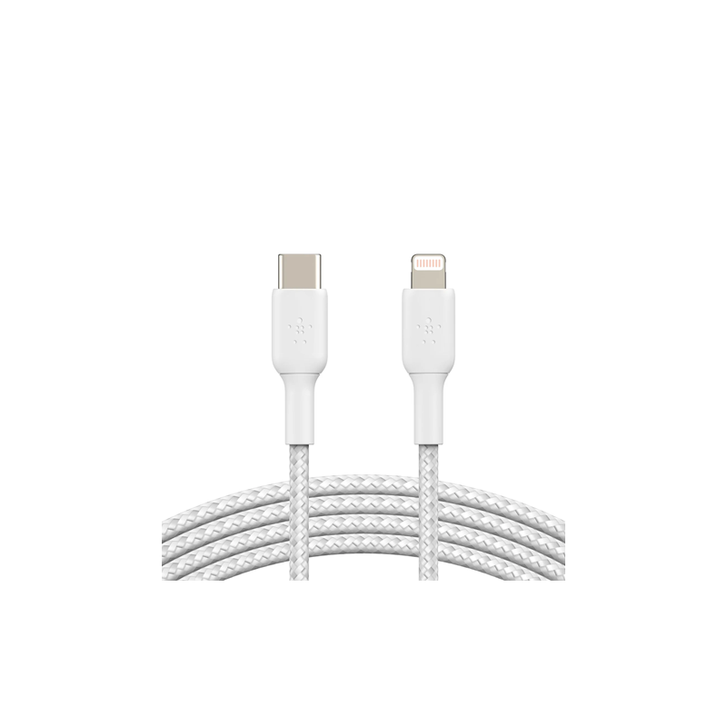 كابل Belkin BoostCharge المجدول من USB-C إلى Lightning – أبيض