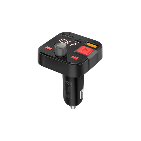 Porodo Blue Wireless FM Transmitter with Dual QC3.0 & Type-C Port - Black