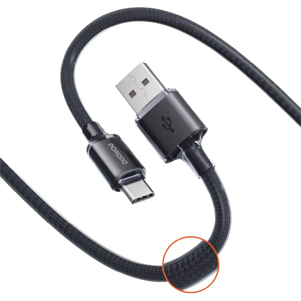 Porodo USB-A to USB-C Braided Cable - Black