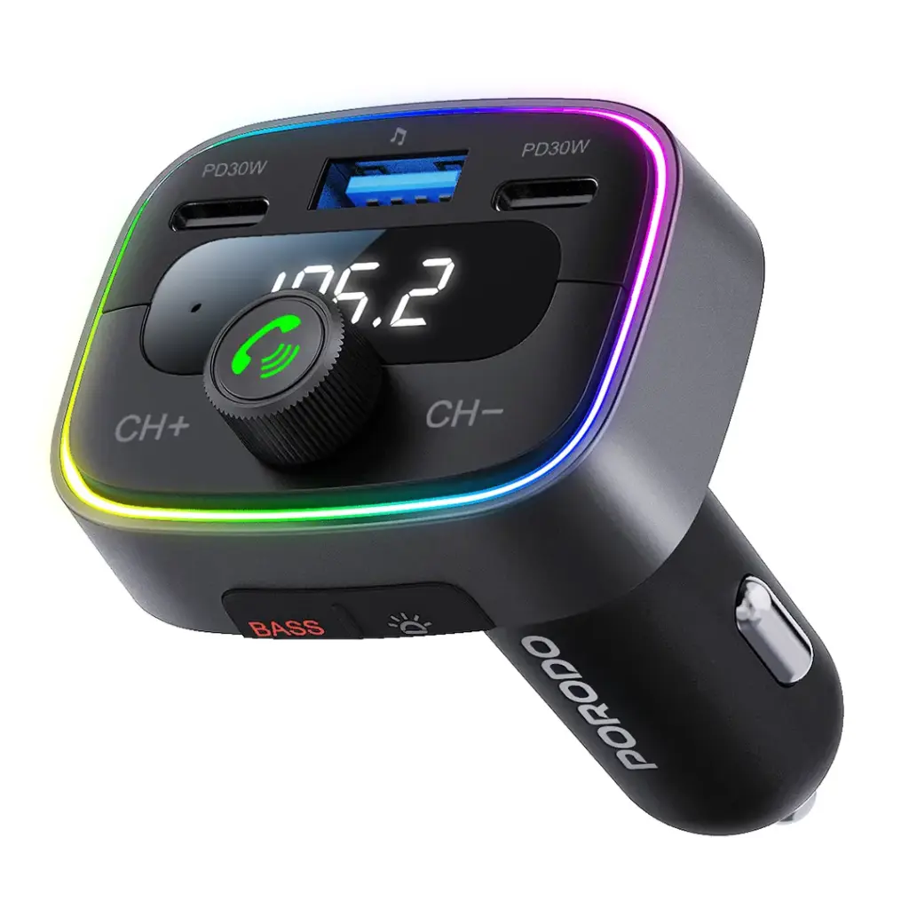 Porodo Smart Car Charger FM Transmitter - Black