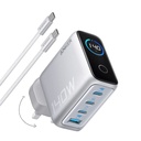 أنكر شاحن بأربعة منافذ وقدرة 140 واط بتقنية PD 3.1 مع كابل USB-C – فضي