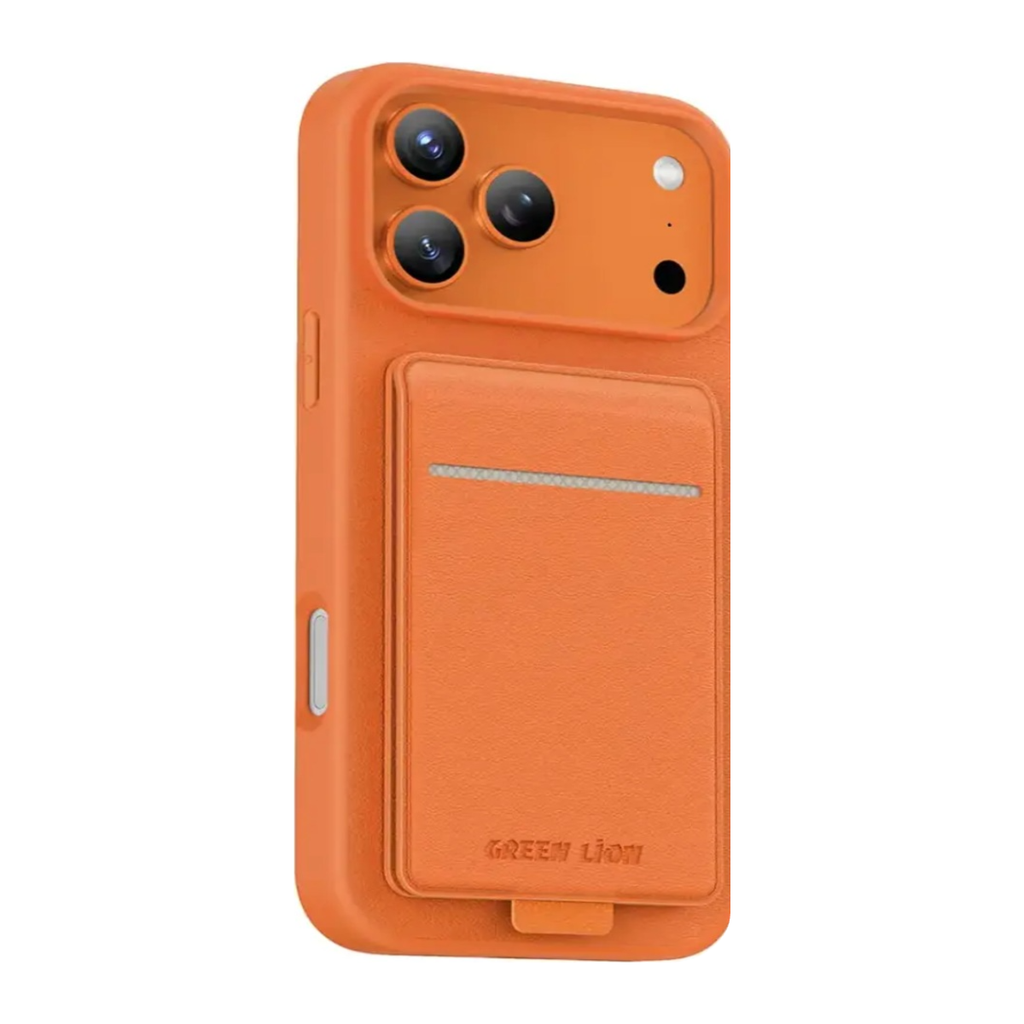 Green Lion Regal MagSafe Leather Case with Card Holder for iPhone 17 Pro – Cosmic Orange
