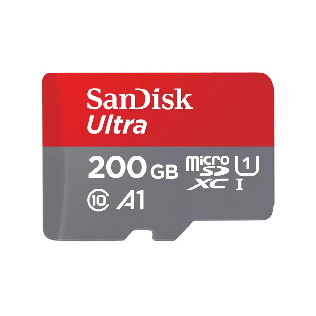 بطاقات ذاكرة SanDisk Ultra microSD سعة 200 جيجابايت وسرعة نقل بيانات 100 ميجابايت/ثانية - أحمر ورمادي