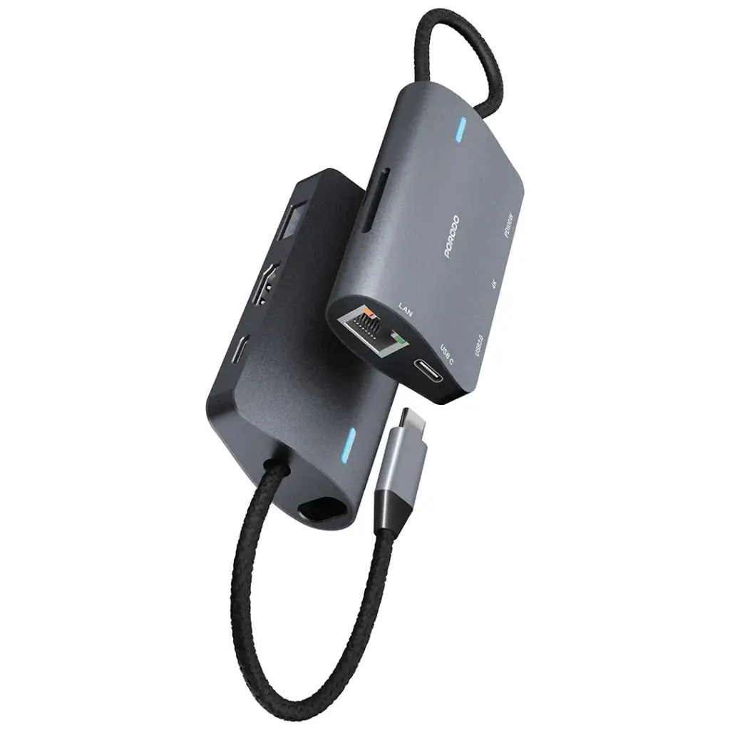موزع USB-C متعدد المنافذ 7 في 1 من بورودو - رمادي