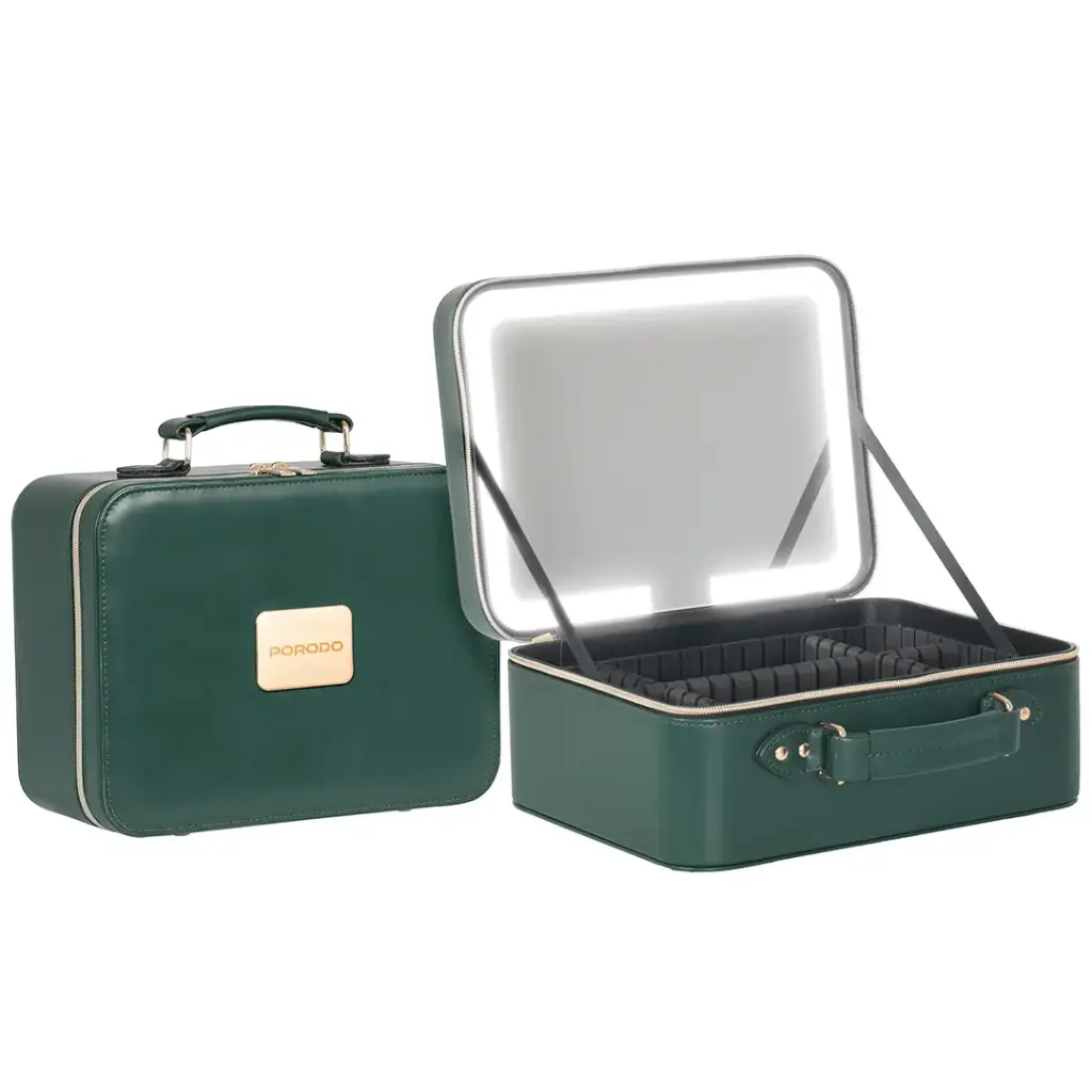 Porodo Lifestyle Travel Makeup Bag with Detachable LED Mirror - Green