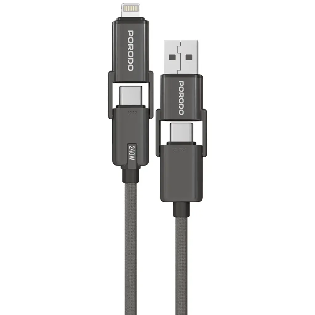 Porodo 4-In-1 Braided High-Speed Charging Cable - Black
