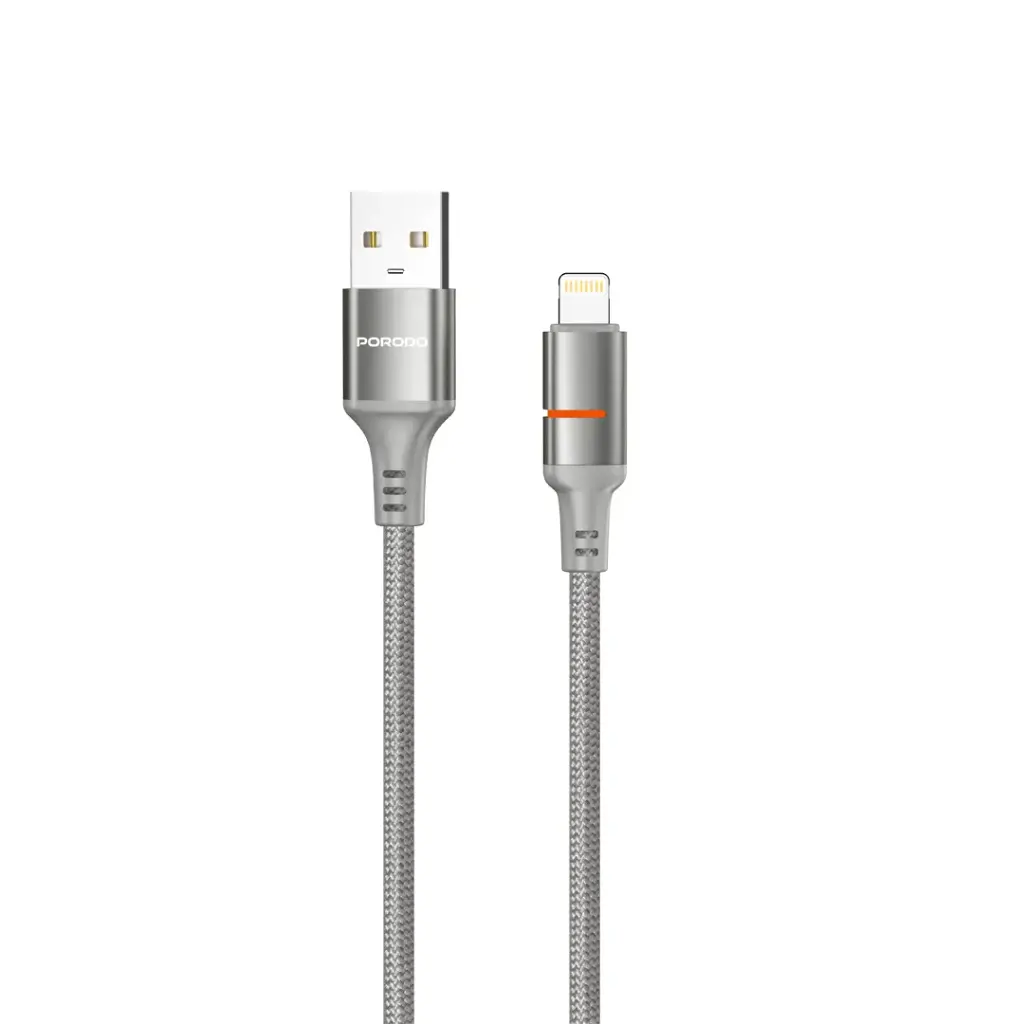 كابل إضاءة LED من نوع USB-A إلى Lightning من Porodo - رمادي