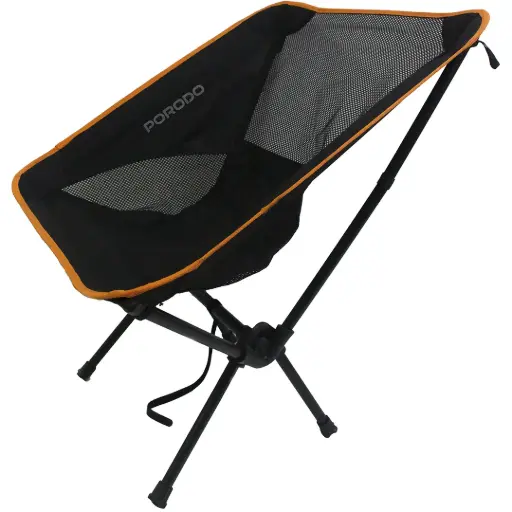 PORODO LIFESTYLE MESH FABRIC COMFORT CAMPING CHAIR WITH HANDY STORAGE POUCH BLACK 